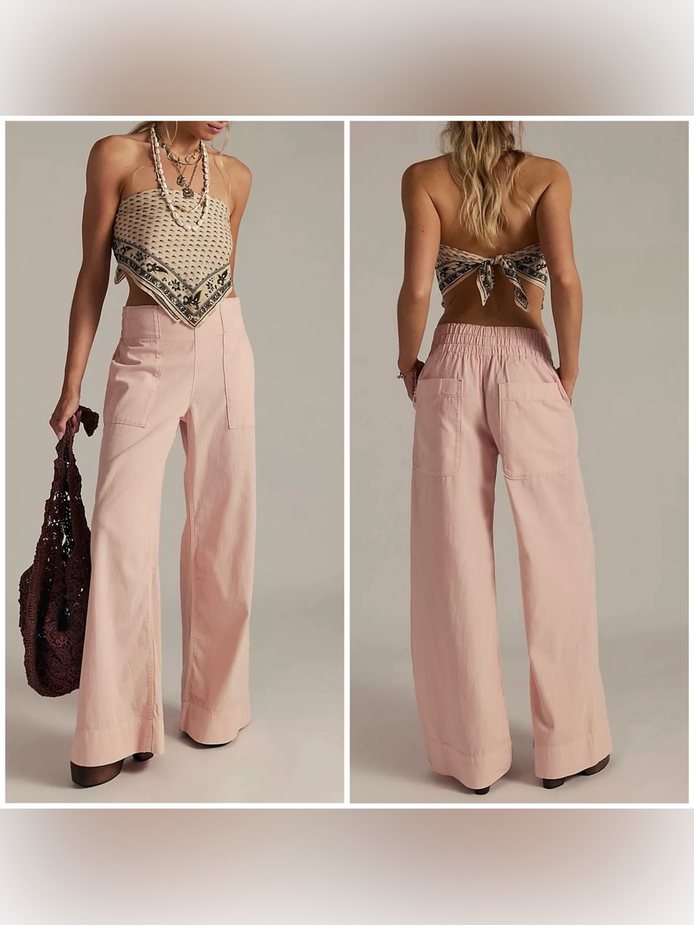 NWT Free People We The Free Breezy Denim Pull-On Jeans - blush pink - XS